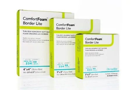 DermaRite  - ComfortFoam Border Lite - From: 47220 To: 47330 - Industries  Thin Foam Dressing  2 X 2 Inch With Border Waterproof Backing Silicone Adhesive Square Sterile