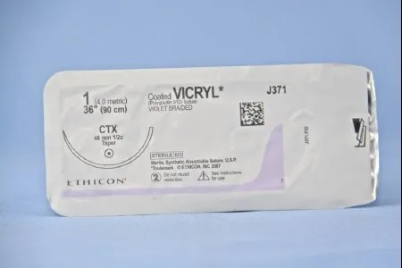 J & J Healthcare Systems - Coated Vicryl - J371h - Absorbable Suture With Needle Coated Vicryl Polyglactin 910 Ctx 1/2 Circle Taper Point Needle Size 1 Braided