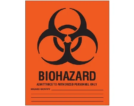 Shamrock Scientific - SBH-2 - Pre-printed Label Shamrock Warning Label Orange Cardstock Biohazard / Symbol Black Biohazard 8 X 10 Inch