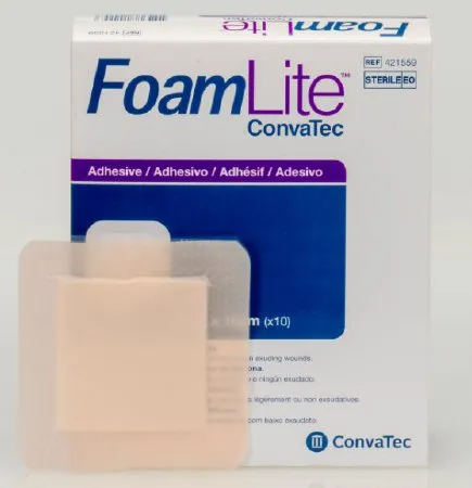 Convatec - FoamLite - 421559 -  Thin Foam Dressing  4 X 4 Inch With Border Film Backing Silicone Adhesive Square Sterile
