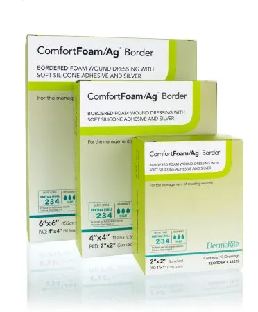 Dermarite - ComfortFoam/Ag Border - 48440 -  ComfortFoam Bordered Foam Wound Dressing with Silver and Soft Silicone Adhesive, 4" x 4".