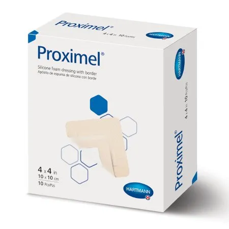Hartmann - From: 14200000 To: 14800000  Proximel Foam Dressing Proximel 5 X 5 Inch With Border Waterproof Film Backing Silicone Adhesive Square Sterile