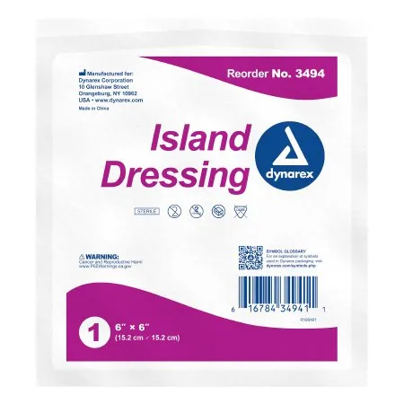 Dynarex - 3494 - Adhesive Dressing 6 X 6 Inch Square Sterile