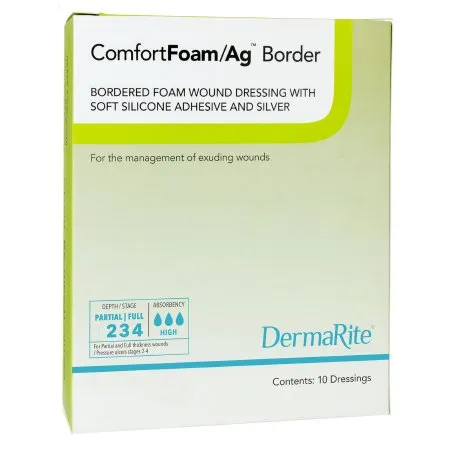 DermaRite  - ComfortFoam/Ag Border - 48660 - Industries  Silver Foam Dressing  6 X 6 Inch Square Sterile