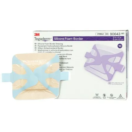 3M - 90643 - Tegaderm Foam Dressing Tegaderm 2 X 2 Inch With Border Film Backing Silicone Adhesive Square Sterile