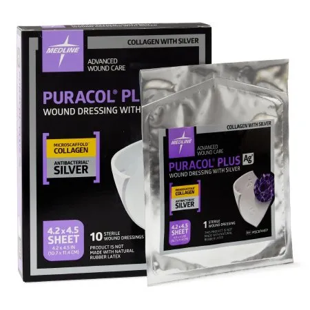 Medline - Puracol Plus AG+ - MSC8744EP -  Silver Collagen Dressing  4 1/4 X 4 1/2 Inch Square Sterile