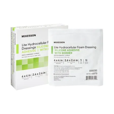McKesson - From: 4872 To: 4894 - Lite Thin Foam Dressing Lite 4 X 4 Inch With Border Film Backing Silicone Gel Adhesive Square Sterile