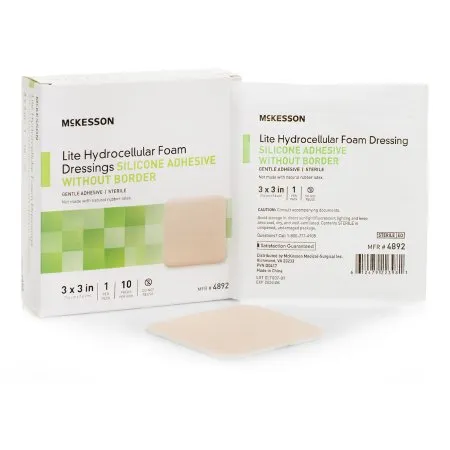 McKesson - 4892 - Lite Thin Foam Dressing Lite 3 X 3 Inch Without Border Film Backing Silicone Gel Adhesive Square Sterile