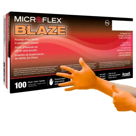 Microflex Medical - MICROFLEX Blaze - N483 - Exam Glove MICROFLEX Blaze Large NonSterile Nitrile Standard Cuff Length Textured Fingertips Orange Not Rated