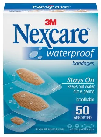 3M - Nexcare Wateproof - 432-50-3 -  Waterproof Adhesive Strip  7/8 X 1 1/16 Inch / 1 1/4 X 2 1/2 Inch / 1 1/16 X 2 1/4 Inch Plastic / Film Rectangle Clear / Tan Sterile