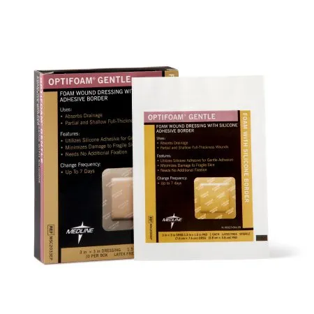 Medline - Optifoam Gentle - From: MSC2033EP To: MSC2044EP -  Foam Dressing  3 X 3 Inch With Border Silicone Border Square