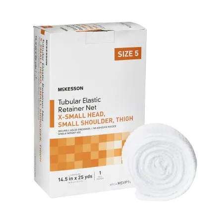 McKesson - MSVP114705 - Elastic Net Retainer Dressing Tubular Elastic 14 1/2 Inch X 25 Yard Size 5 White X Small Head / Small Shoulder / Thigh NonSterile