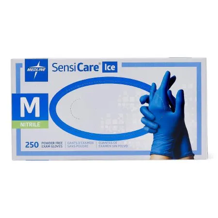 Medline - DGN4025 Exam Glove Sensicare Ice? Medium Nonsterile Nitrile Standard Cuff Length Textured Fingertips Blue Chemo Tested