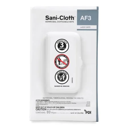 PDI - Professional Disposables - Sani-Cloth AF3 - M8063S80 - Professional Disposables Sani Cloth AF3 Sani Cloth AF3 Surface Disinfectant Cleaner Premoistened Germicidal Manual Pull Wipe 80 Count Hard Case Unscented NonSterile