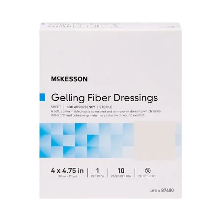 McKesson - 87400 - Absorbent Gelling Fiber Dressing 4 X 4 3/4 Inch Rectangle