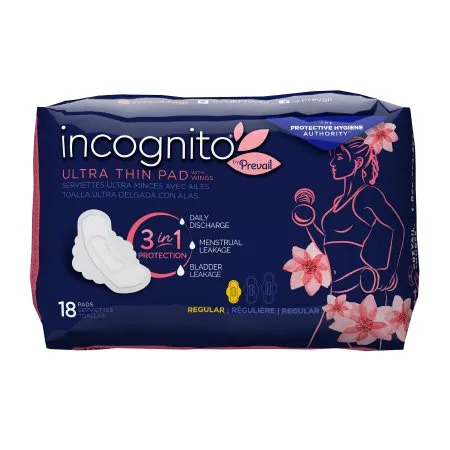 First Quality - Incognito - 10006619 -  Feminine Pad  Ultra Thin with Wings Regular Absorbency