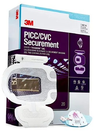 3M - 1879-2100 - Tegaderm PICC/CVC Securement Device + Tegaderm with CHG IV Dressing Tegaderm CHG (Chlorhexidine Gluconate) 4 X 6.125 Inch Sterile