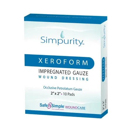 Safe N Simple - From: SNS58822 To: SNS58859 - Simpurity Xeroform Petrolatum Impregnated Gauze Wound Dressing, 2" x 2".