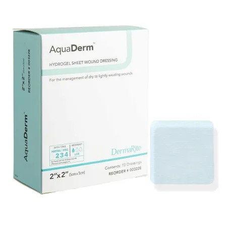 DermaRite Industries - AquaDerm - 00322E - Hydrogel Wound Dressing AquaDerm Sheet 2 X 2 Inch Square Sterile