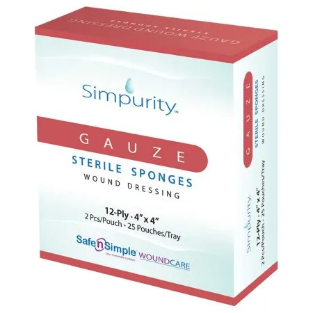 Safe N Simple - Simpurity - SNS54444 - Safe n Simple  Gauze Sponge  4 X 4 Inch 2 per Pack Sterile 12 Ply Square
