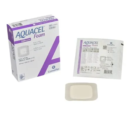 Convatec - Aquacel - 420680 -  Foam Dressing  4 X 4 Inch With Border Waterproof Film Backing Silicone Adhesive Square Sterile