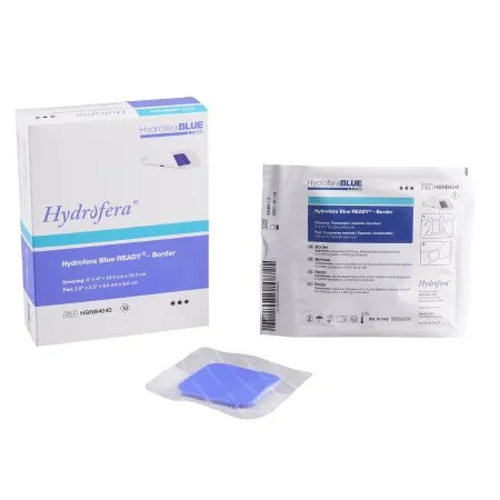 Hydrofera - HBRB6080 - Blue Ready Border Antibacterial Polyurethane Foam Dressing with Silicone Border, 6" x 8". Pad Size: 4" x 6".