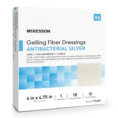 McKesson - 177400 - Silver Gelling Fiber Dressing 4 X 4 3/4 Inch Rectangle Sterile