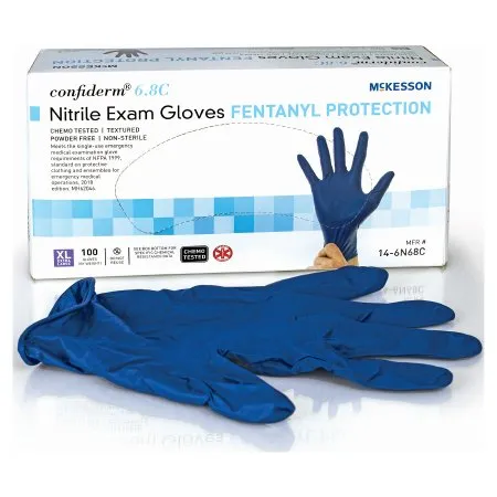 McKesson - 14-6N68C - Confiderm 6.8C Exam Glove Confiderm 6.8C X Large NonSterile Nitrile Standard Cuff Length Textured Fingertips Blue Chemo Tested / Fentanyl Tested