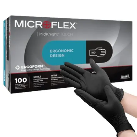 Microflex Medical - 93732090 - MICROFLEX MidKnight Touch 93 735 Exam Glove MICROFLEX MidKnight Touch 93 735 Large NonSterile Nitrile Standard Cuff Length Textured Fingertips Black Not Rated
