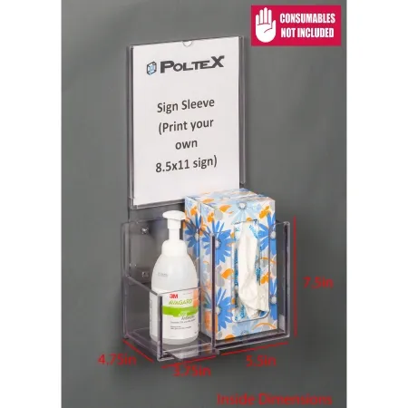 Poltex - RESPH-W-SLV - Respiratory Hygiene Station With Sign Sleeve Poltex Wall Mount Clear 9-1/4 X 7-1/2 X 4-3/4 Inch Petg
