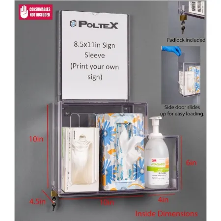 Poltex - RESPG-W-SLV - Locking Respiratory Hygiene Station Poltex Wall Mount Clear 10 X 4-1/2 X 10 X 4 X 6 Inch Petg