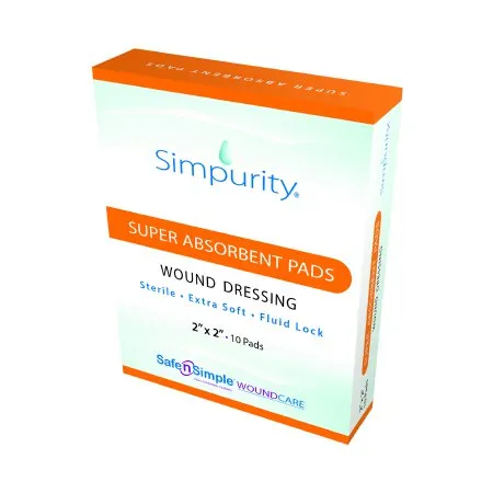 Safe N Simple - From: SNS59022 To: SNS59044 - Simpurity Super Absorbent Pad Wound Dressing, 2" x 2".