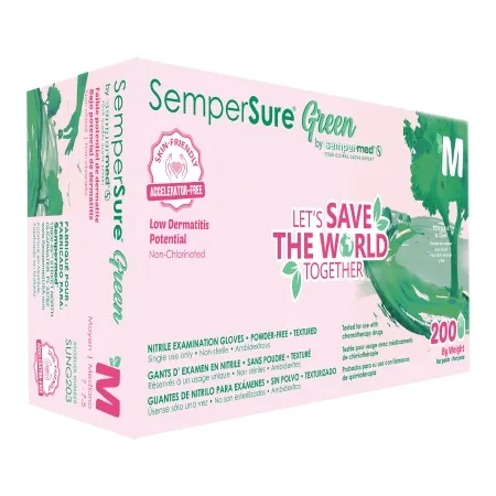 Sempermed USA - SemperSure - SUNG203 - Exam Glove Sempersure Medium Nonsterile Nitrile Standard Cuff Length Textured Fingertips Green Chemo Tested