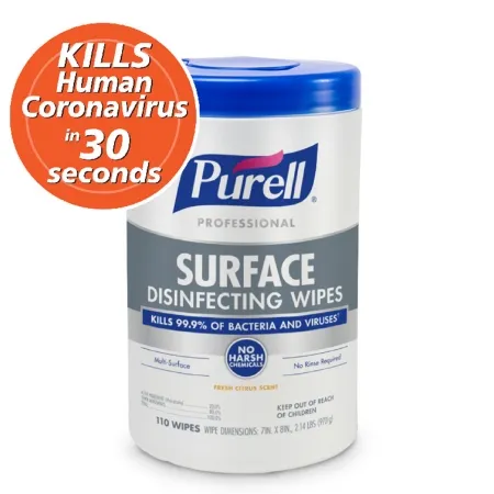 GOJO - Purell Professional - 9342-06 - Purell Professional Surface Disinfectant Cleaner Premoistened Alcohol Based Manual Pull Wipe 110 Count Canister Citrus Scent Nonsterile