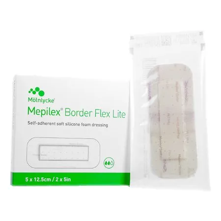 MOLNLYCKE HEALTH CARE - Mepilex Border Flex Lite - 581100 - Molnlycke  Thin Foam Dressing  2 X 5 Inch With Border Film Backing Silicone Adhesive Rectangle Sterile
