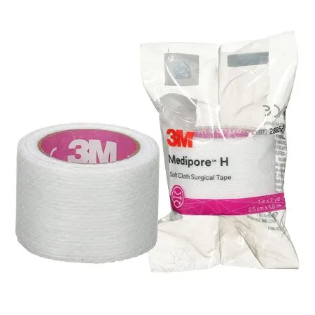 3M - 2860S-1 - 3M Medipore H Hypoallergenic Soft Cloth Surgical Tape 1" x 2 yds, individually wrapped single roll