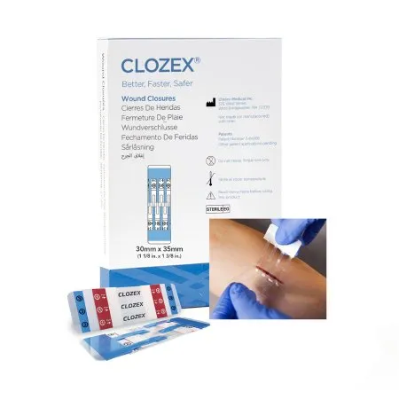 Clozex Medical - CL1030S - Skin Closure Device Clozex 1-1/8 X 1-3/8 Inch Polyurethane, Polyester, Medical Grade Acrylic Interlaced Closure Strip Clear