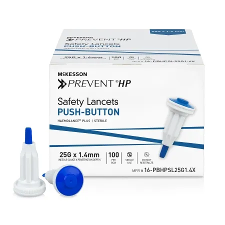 McKesson - 16-PBHPSL25G1.4X - Safety Lancet Mckesson Prevent Hp 25 Gauge Retractable Push Button Activation Finger
