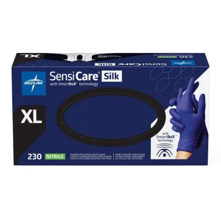 Medline - SensiCare Silk - MDSXB7587 - Exam Glove Sensicare Silk X-large Nonsterile Nitrile Textured Fingertips Dark Blue Chemo Tested