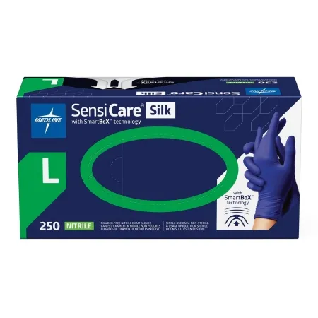Medline - SensiCare Silk - MDSXB7586 - Exam Glove Sensicare Silk Large Nonsterile Nitrile Textured Fingertips Dark Blue Chemo Tested