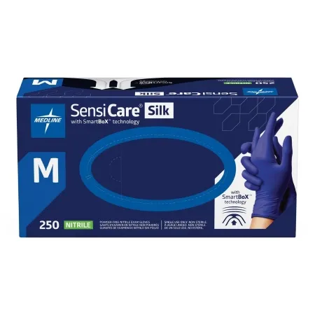 Medline - SensiCare Silk - MDSXB7585 - Exam Glove Sensicare Silk Medium Nonsterile Nitrile Textured Fingertips Dark Blue Chemo Tested