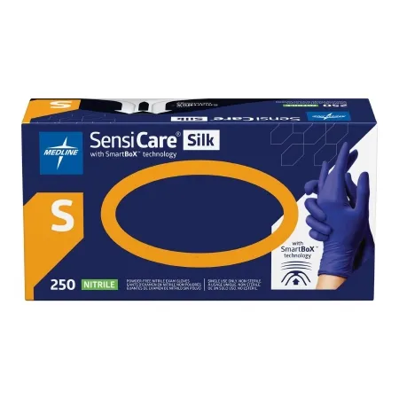 Medline - SensiCare Silk - MDSXB7584 - Exam Glove Sensicare Silk Small Nonsterile Nitrile Textured Fingertips Dark Blue Chemo Tested