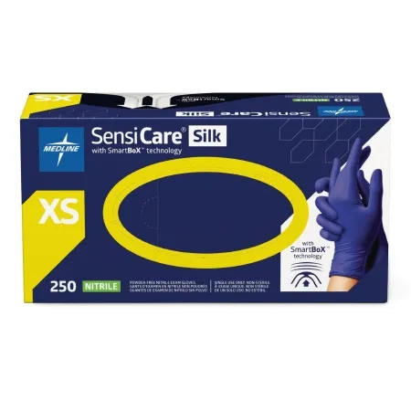 Medline - SensiCare Silk - MDSXB7583 - Exam Glove Sensicare Silk X-small Nonsterile Nitrile Textured Fingertips Dark Blue Chemo Tested