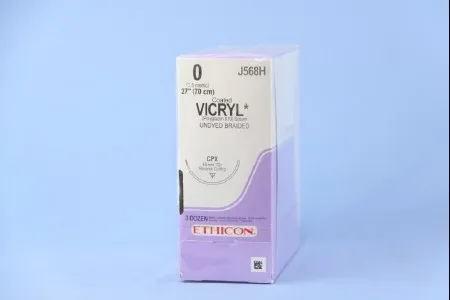 J & J Healthcare Systems - Coated Vicryl - J568h - Absorbable Suture With Needle Coated Vicryl Polyglactin 910 Cpx 1/2 Circle Reverse Cutting Needle Size 0 Braided