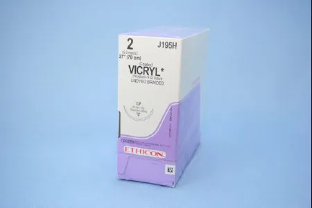 J & J Healthcare Systems - Coated Vicryl - J195h - Absorbable Suture With Needle Coated Vicryl Polyglactin 910 Cp 1/2 Circle Reverse Cutting Needle Size 2 Braided