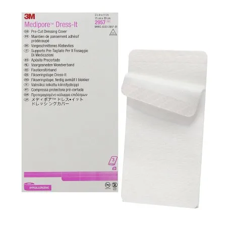 3M - 2957 - Medipore Dress It Dressing Retention Tape with Liner Medipore Dress It White 5 7/8 X 11 Inch Soft Cloth NonSterile