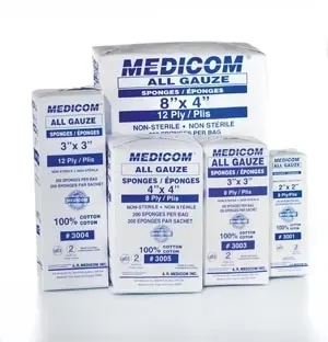 Medicom - 2101-CH - Sponge, 2" x 2", 4-Ply, Non-Woven, Non-Sterile, 200/slv, 25 slv/cs (84 cs/plt) (Not Available for sale into Canada)