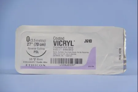 J & J Healthcare Systems - Coated Vicryl - J610h - Absorbable Suture With Needle Coated Vicryl Polyglactin 910 Psl 3/8 Circle Reverse Cutting Needle Size 0 Braided