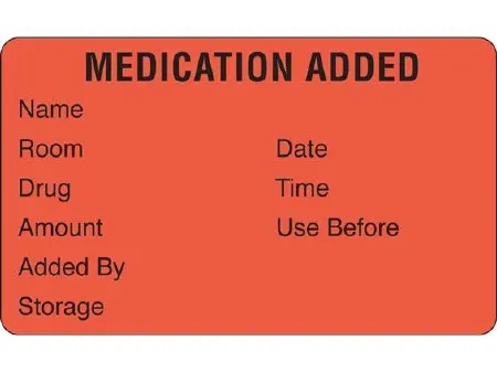 Shamrock Scientific - SMA-12 - Pre-printed Label Shamrock Anesthesia Label Fluorescent Red Medication Added / Name / Room Date / Drug Time / Amount Use Before /added By / Storage Black Medication Instruction 1-1/2 X 2-1/2 Inch