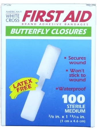 Dukal - First Aid Brand - 1975033 -  Skin Closure Strip  3/8 X 1 13/16 Inch Nonwoven Material Butterfly Closure White